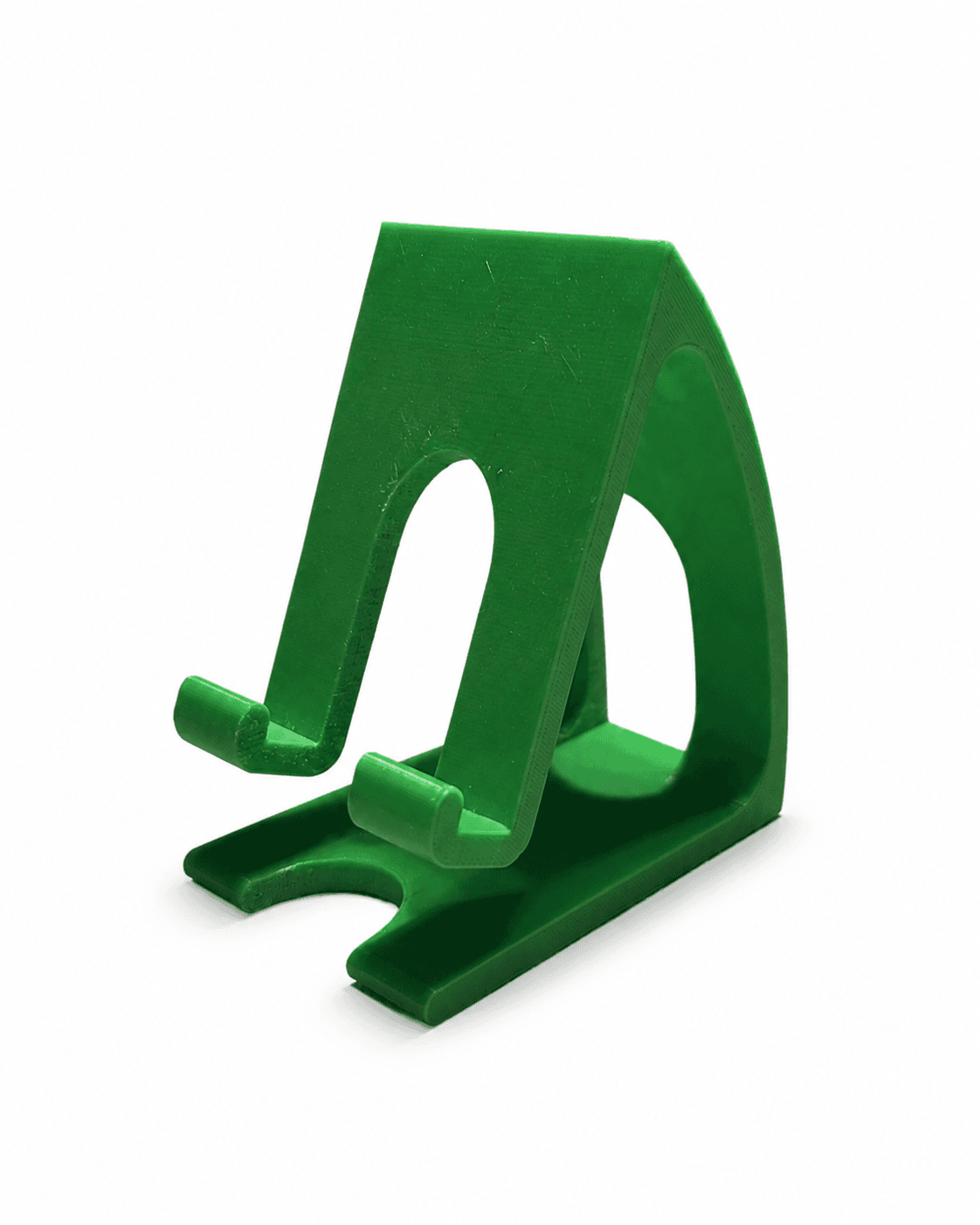 A green 3D printed phone stand