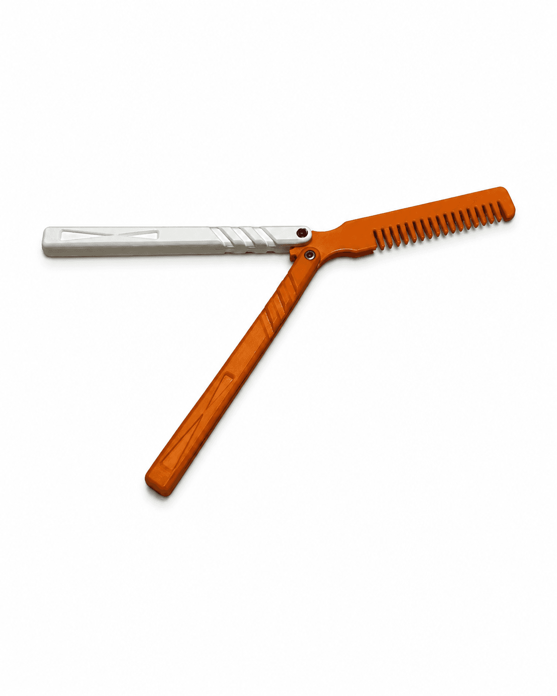 An orange and white 3D printed folding comb